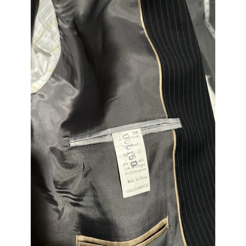 Michael‎ Kors Men's Black Wool Sport Blazer Jacket Size 46R Stripped Classic